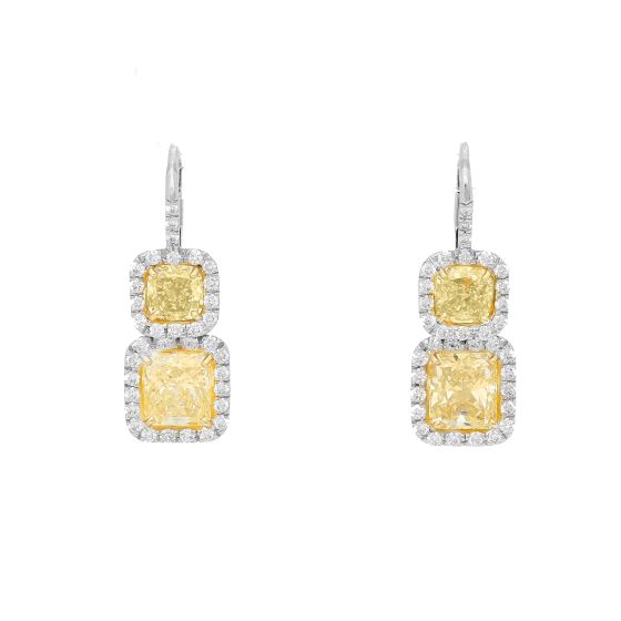 Platinum & 18K 4 Carats Diamond Dangling Earrings