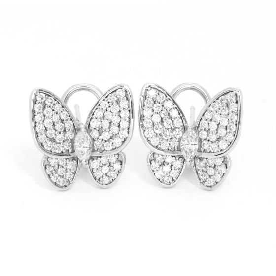 18K White Gold Diamond Butterfly Earrings