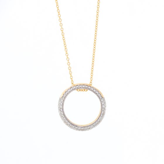 18K Yellow Gold Ring/ Pendant Domed Necklace with Diamonds