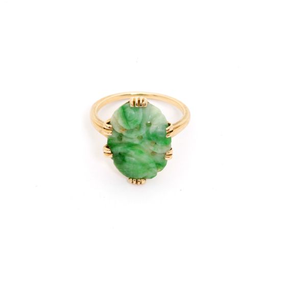 14K Yellow Gold Jade Ring Size 7