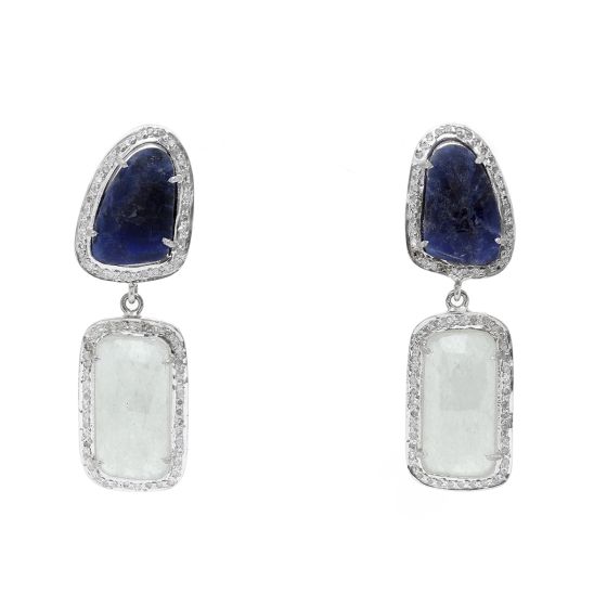  Natural Sapphire and Diamond Dangling Earrings