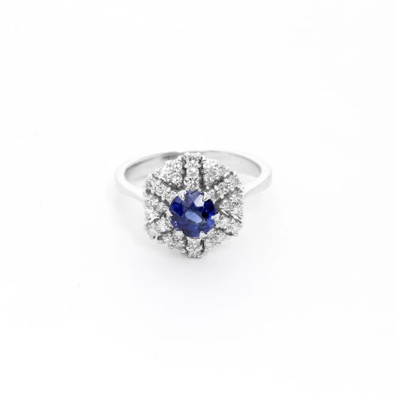 18K White Gold Sapphire and Diamond Ring SZ. 6.75