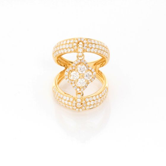 Odelia 18K Yellow Gold Diamond Pave Clover Double Band Ring