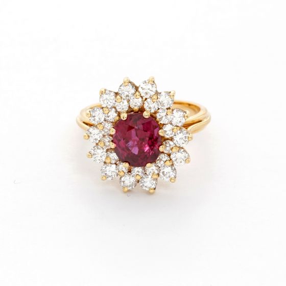 18K Yellow Gold Ruby and Diamong Cocktail Ring Ring SZ 6.75