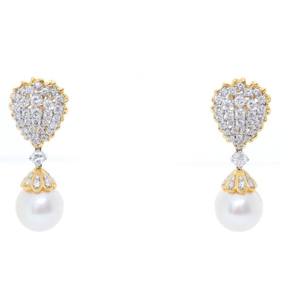 18K Yellow Gold Diamond & Pearl Earrings