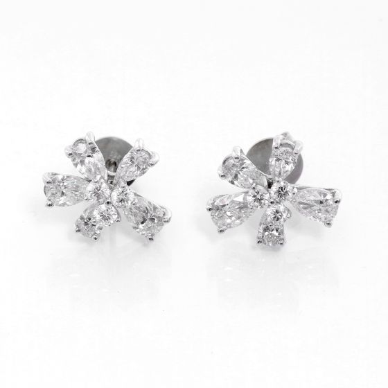 Stunning 14k White Gold and Diamond Flower Stud Earrings