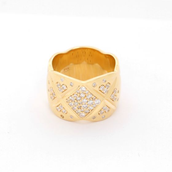 18K Yellow Gold Quilted Pave Diamond Ring