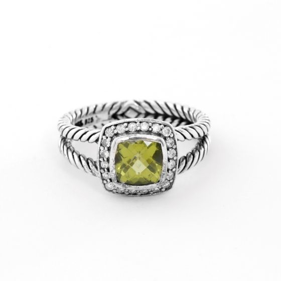 David Yurman Petite  'Albion' Ring with Peridot and Diamonds Sz.8 1/4