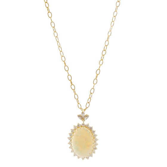 Brilliant Opal and Diamond Yellow Gold Pendant Necklace