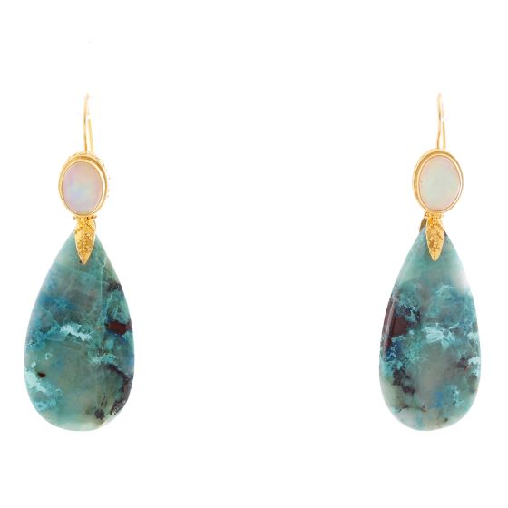 Kimarie Ethiopian Opal and Turquoise, Ironstone and Quartz Drop Earrings