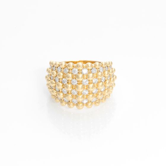 Diamond and Gold Bead 18K Yellow Gold Ring Size 7.5