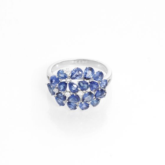 Pear Sapphire and Diamond 14K White Gold Ring Size 8