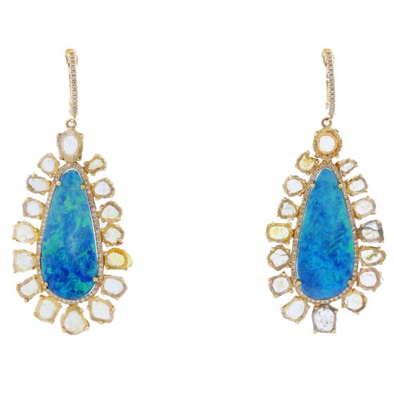 Beth Miller 14K Yellow Gold Boulder Opal Diamond Earrings
