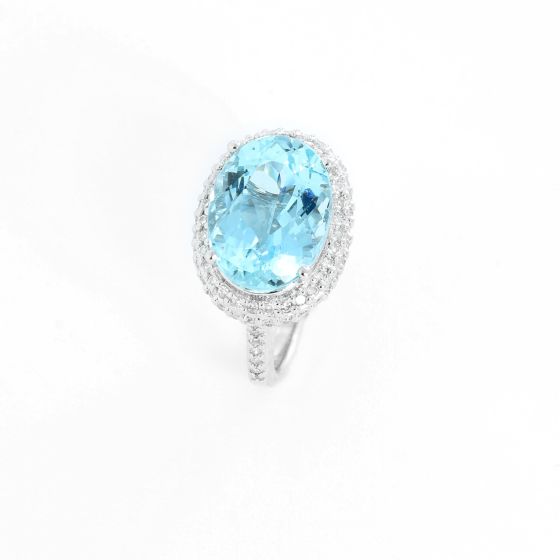 Aquamarine and Diamond 14K  White Gold  Ring Size 6.5