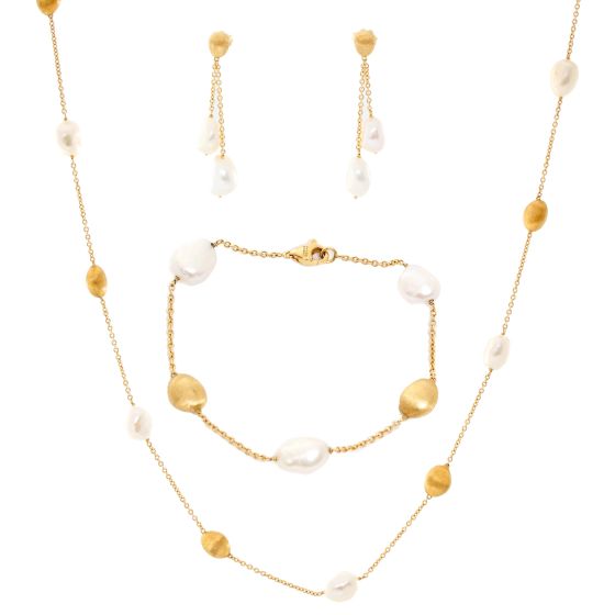 Marco Bicego 18K Yellow Gold & Pearl Necklace, Earrings and Bracelet Set