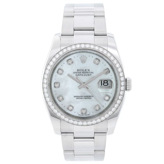 Rolex Datejust Mother of Pearl Diamond Bezel Men's Steel 116244 Watch 