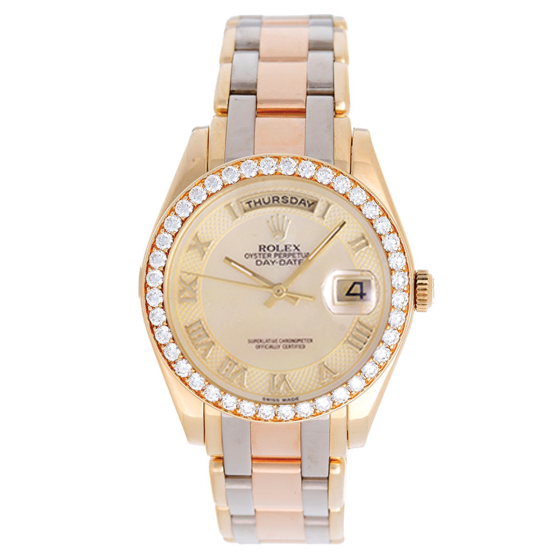 Rolex Tridor Special Edition / Masterpiece / Pearlmaster Men's Watch 18948 With Champagne Decorated Mother of Pearl Dial