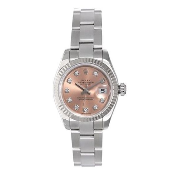 Rolex Datejust Stainless Steel Ladies Watch Salmon Diamond Dial 179174