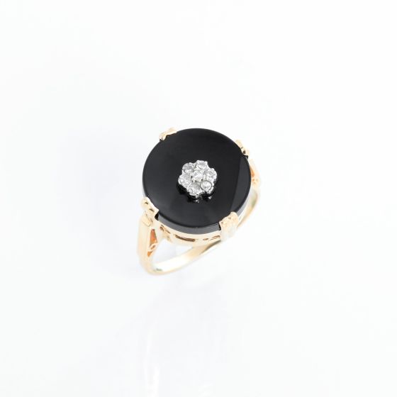Black Onyx & Diamond Yellow Gold Ring