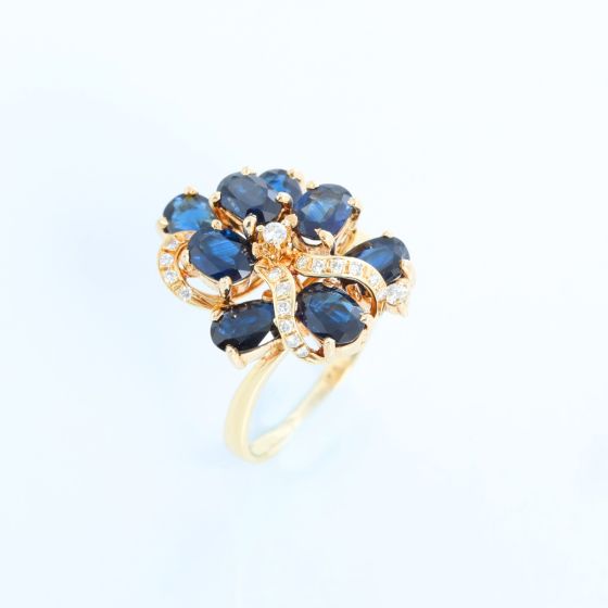 14K Yellow Gold Sapphire & Diamond Ring Size 8.25