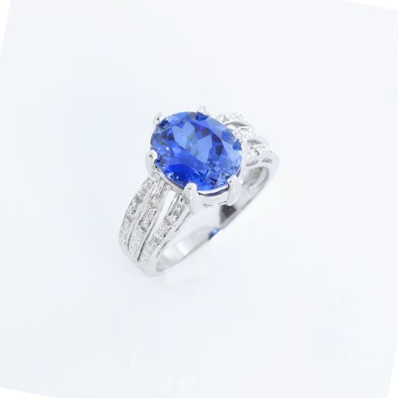 JCR 14K White Gold Sapphire & Diamonds Ring Size 9.5