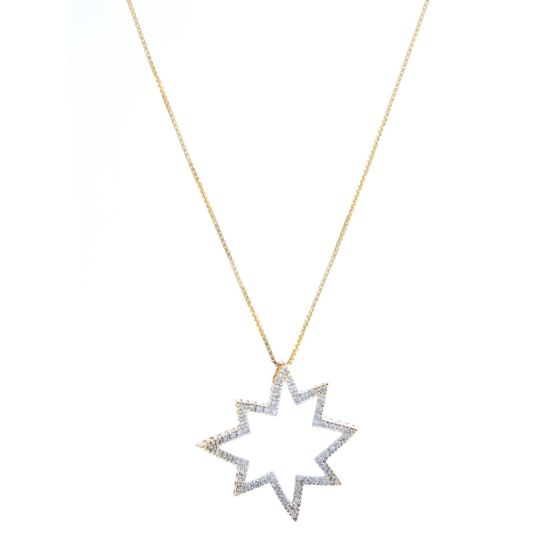 14K Yellow Gold Pave Diamond Star Necklace