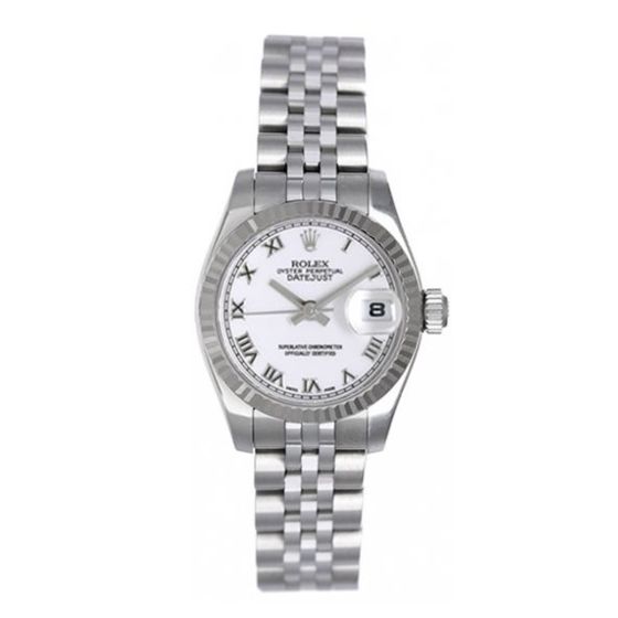 Ladies Rolex Datejust Steel Watch White Roman Dial 179174