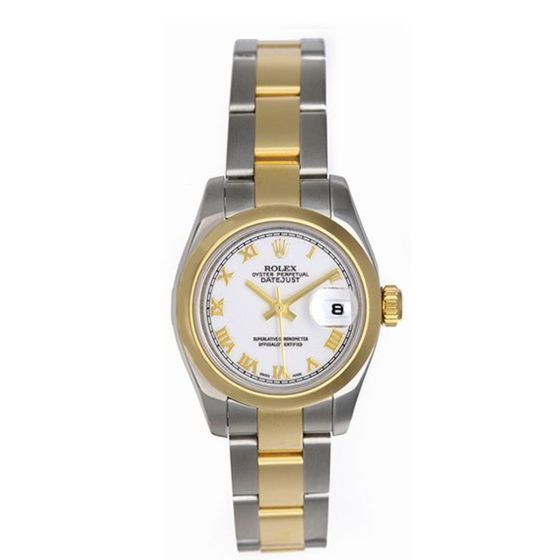Rolex 2-Tone Ladies Datejust Watch Gold Roman Numerals 179163