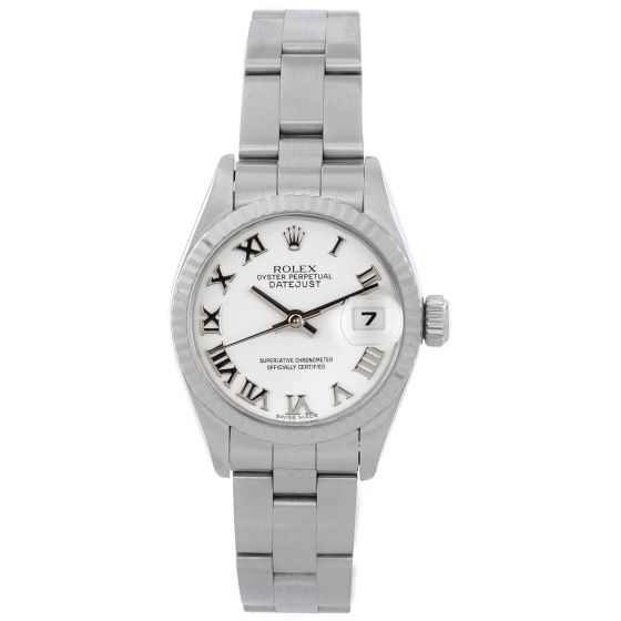 Rolex Ladies Datejust Stainless Steel White Dial Watch 69174