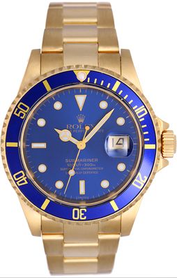 Rolex Submariner 18K Gold Watch 16618 Blue Dial Blue Dial