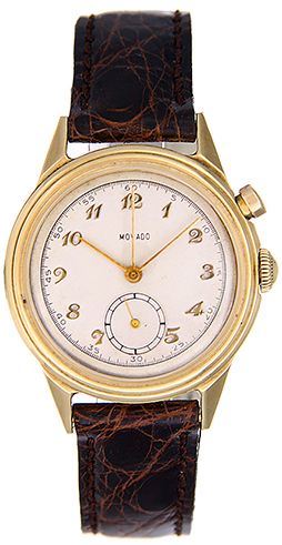 Vintage Movado 14K Gold One-Button Chronograph Silver Dial 