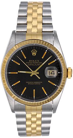 Rolex Datejust Men's 2-Tone  Black Tapestry Dial Watch 16233