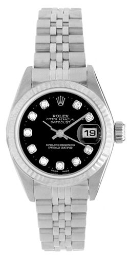Ladies Rolex Datejust Steel Watch with White Gold Bezel 79174
