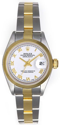Ladies Rolex Datejust Watch 69163 White With Gold Roman Numerals