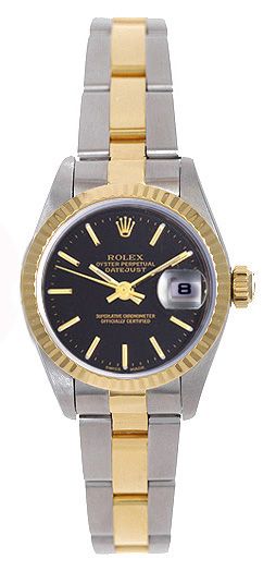 Rolex Datejust Black Dial Ladies 2-Tone Watch 79173