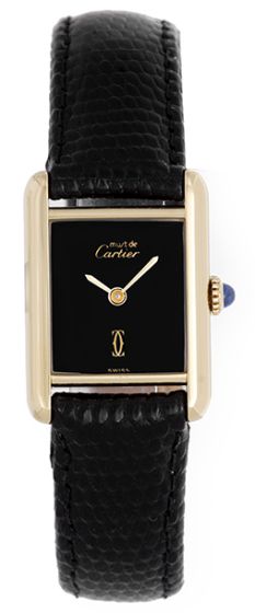 Cartier Tank Gold Plaque Watch on Black Lizard Strap Band 