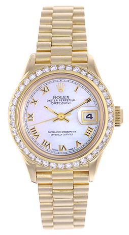 Ladies Gold Rolex President Watch Custom Channel Set 69178