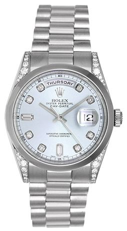 Rolex President Day-Date Platinum Glacier Blue Men's Watch Diamond Lugs