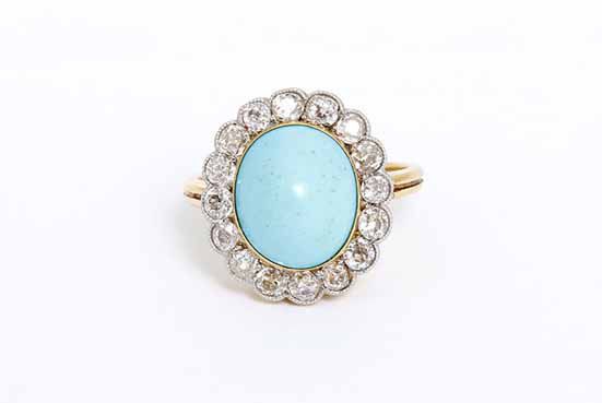 Antique Yellow Gold Turquoise and Diamond Ring ca.1900
