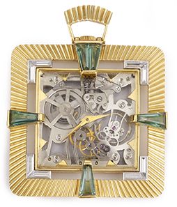 Gubelin Tourmaline, Diamond, Gold Pocket Pendant Watch 