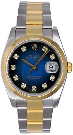 Rolex Datejust Men's 2-Tone Watch Blue Vignette Diamond Dial 116203