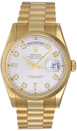Men's Rolex President Day-Date Watch 118208 Factory White Diamond Dial