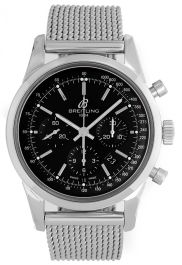 Breitling Transocean Chronograph Watch - Steel - Black Dial - Black Leather Strap - Folding Buckle - AB015212/BF26/436X/A20D.1