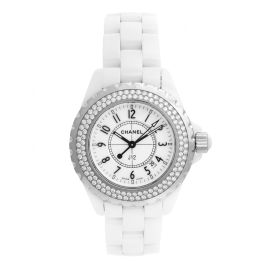 Chanel J12 H1625 Quartz 12p Diamond 33mm Date Ceramic Black Ladies Watch