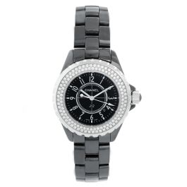 Chanel J12 H0949 Diamond Black Ceramic Quartz Ladies Watch Pre-Owned [b0628]