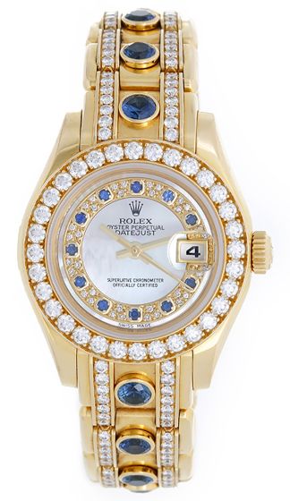 Rolex 18k Pearlmaster Mother Of Pearl Myriad Sapphire Ladies Watch 80298