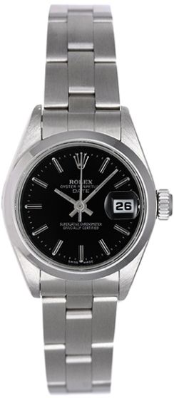 Rolex Ladies Datejust Stainless Steel Watch 69160 Black Dial