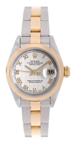 Ladies Rolex 2-Tone Datejust Watch 79163 Ivory Pyramid Roman Dial