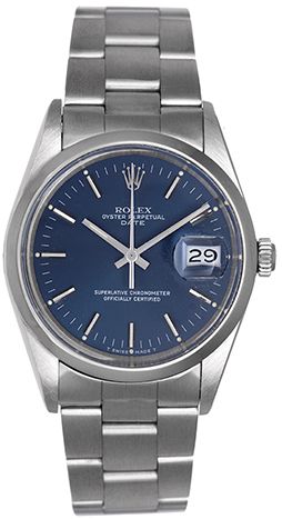 Rolex Date Men's Stainless Steel Watch with Blue Dial 15200