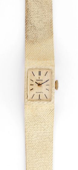 Vintage Omega 14k Yellow Gold Ladies Quartz Watch on Mesh Bracelet